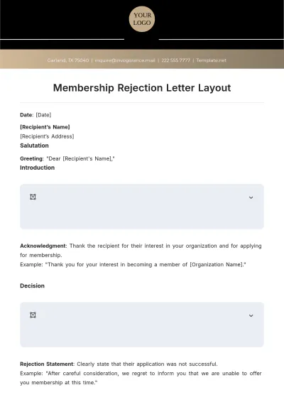 Free Membership Rejection Letter Layout Template to Edit Online