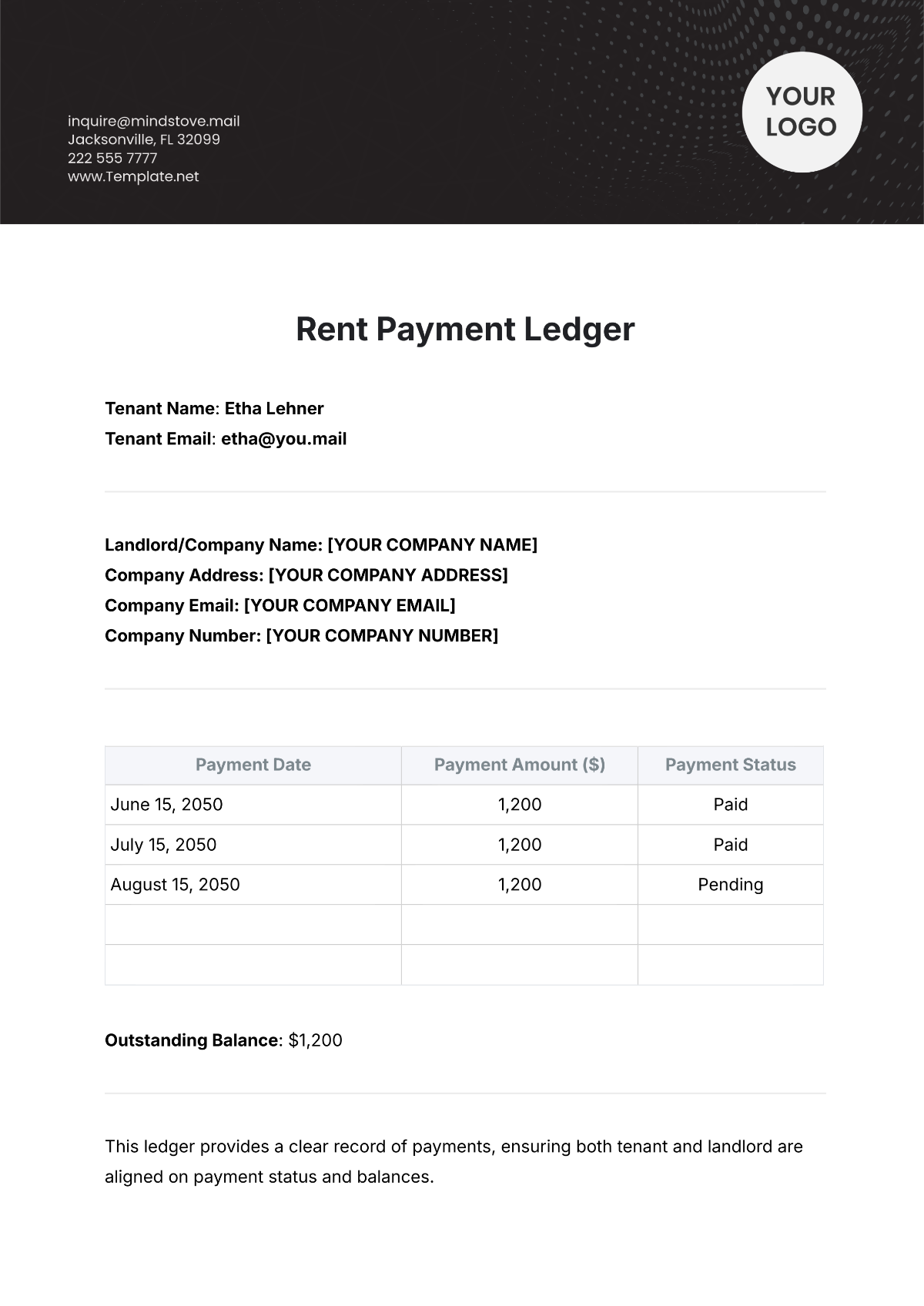 Rent Payment Ledger Template - Edit Online & Download