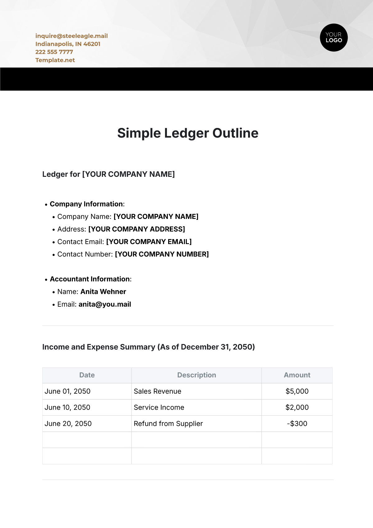 Simple Ledger Outline Template - Edit Online & Download