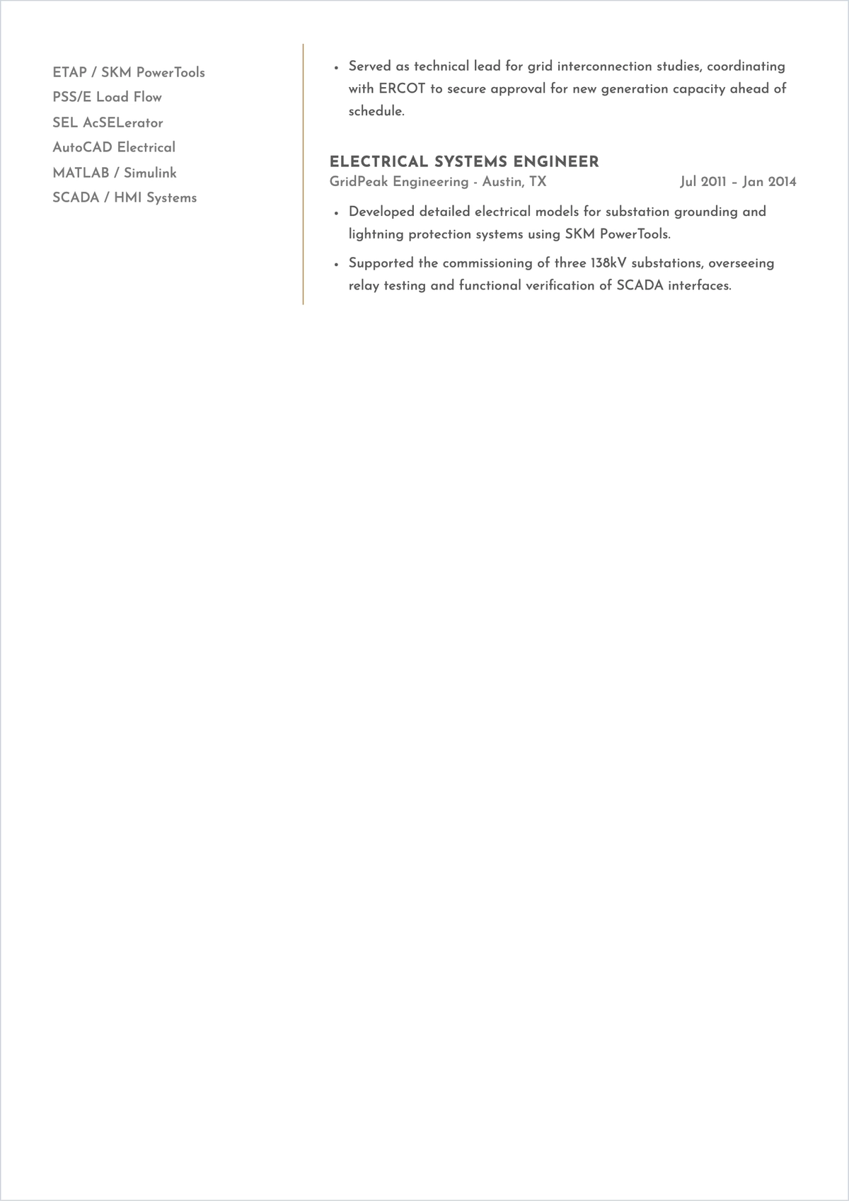 Free Power Plan System Electrical Engineer Resume Template to Edit Online