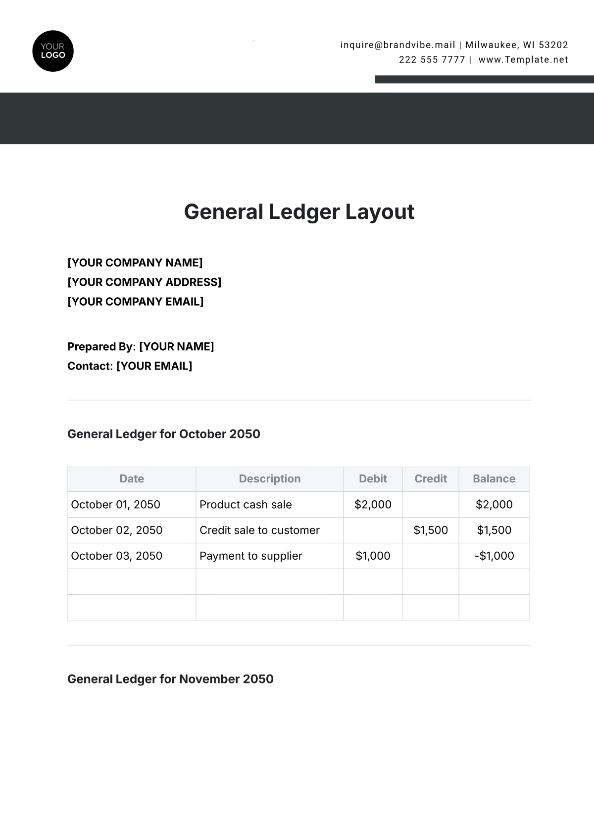 General Ledger Layout Template - Edit Online & Download