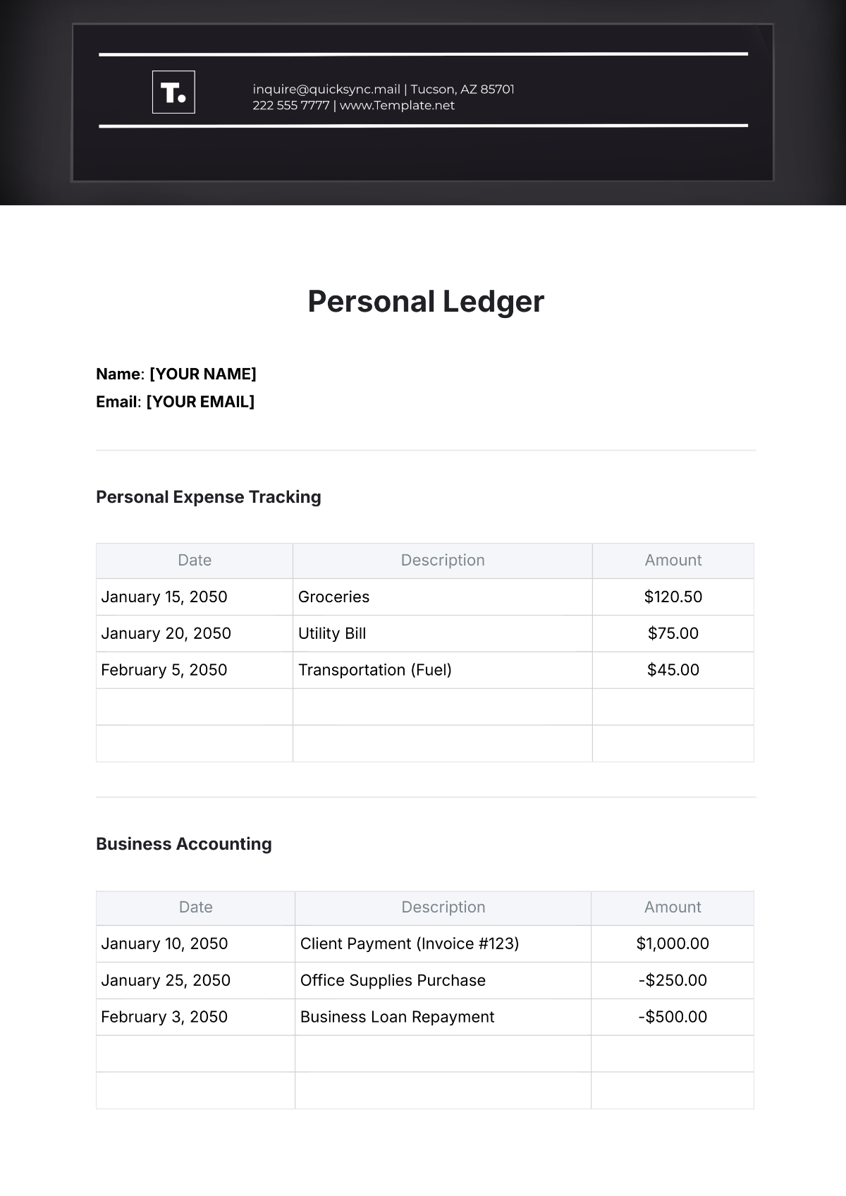 Personal Ledger Template - Edit Online & Download