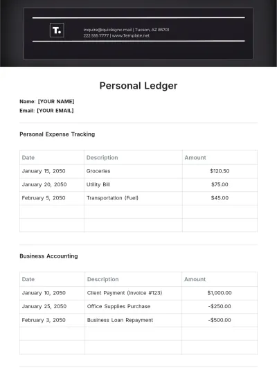 Free Personal Ledger Template to Edit Online