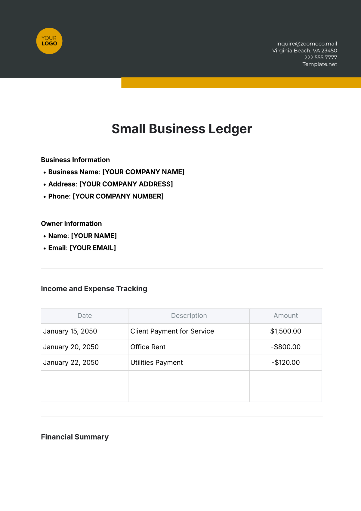 Small Business Ledger Template - Edit Online & Download