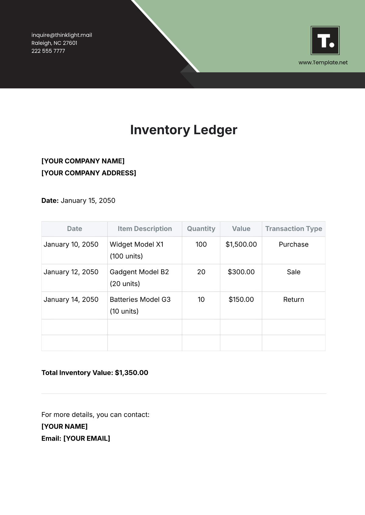 Inventory Ledger Template - Edit Online & Download