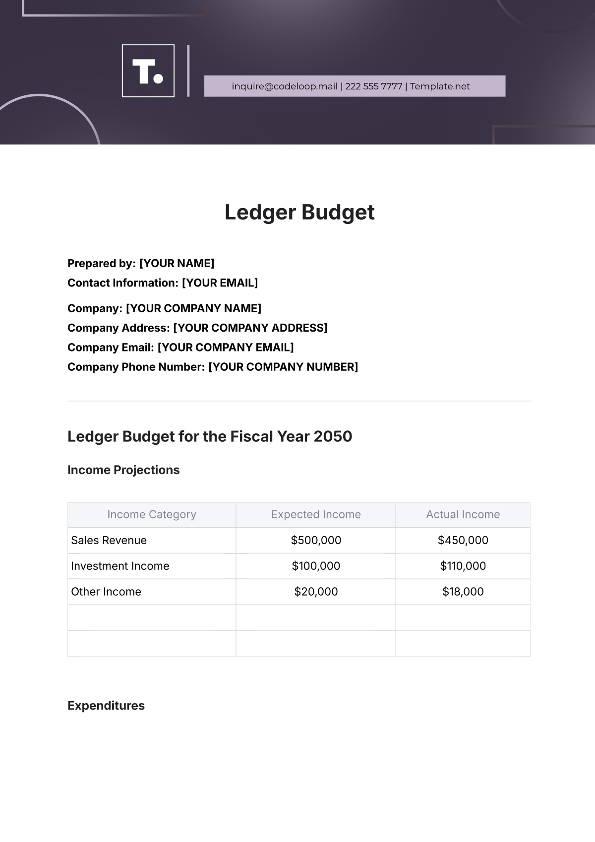 Ledger Budget Template - Edit Online & Download