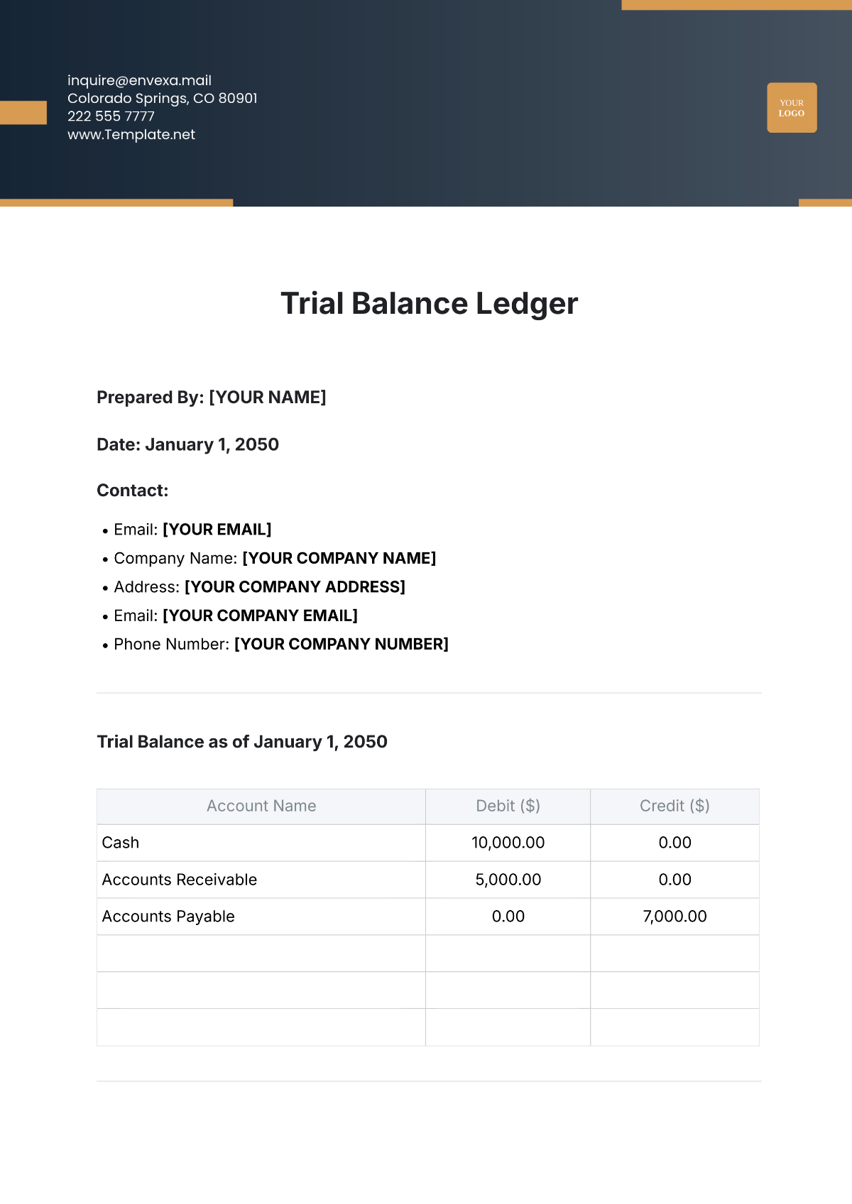 Trial Balance Ledger Template - Edit Online & Download