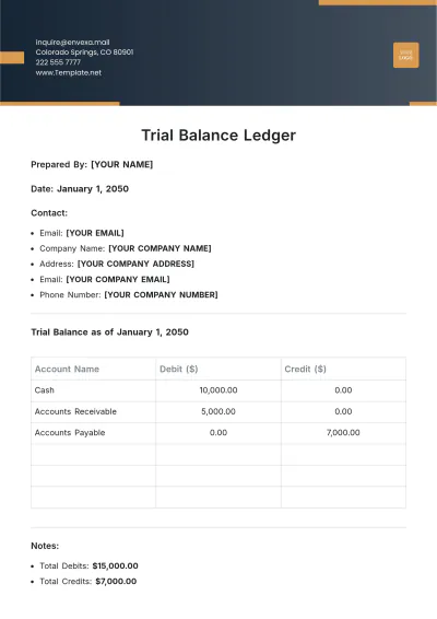Free Trial Balance Ledger Template to Edit Online