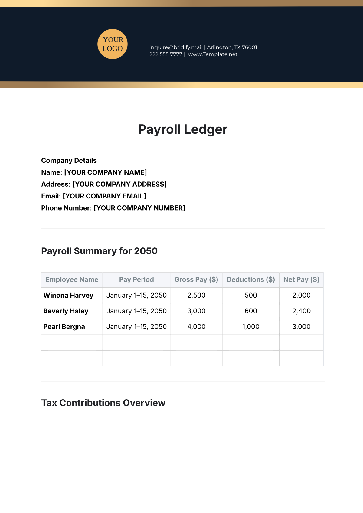 Free Payroll Ledger Template