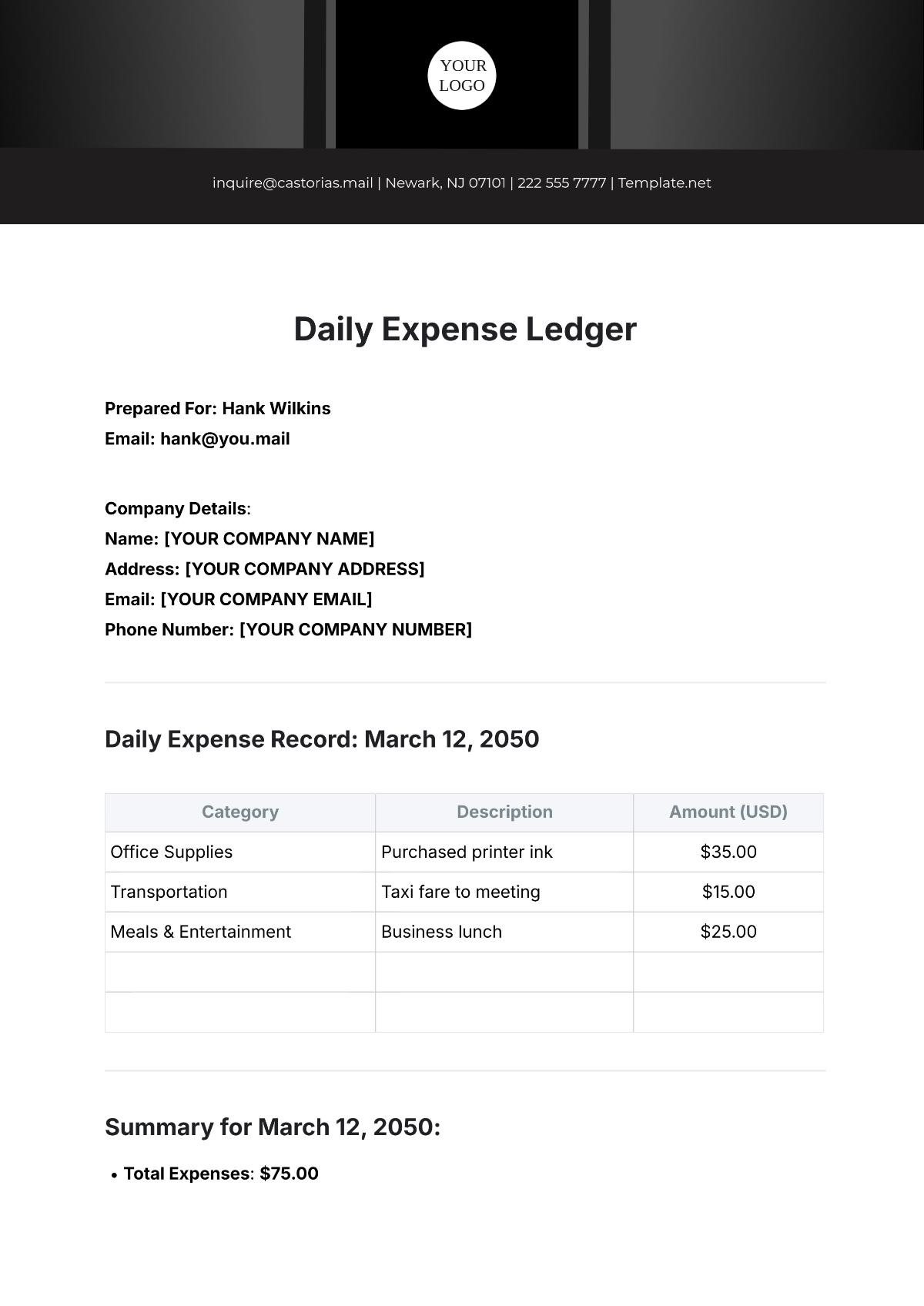 Daily Expense Ledger Template - Edit Online & Download