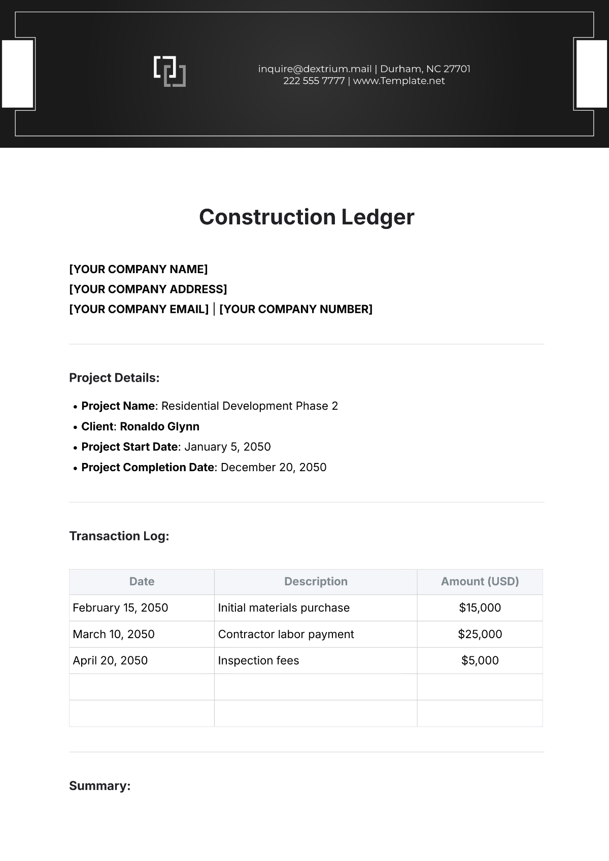 Construction Ledger Template - Edit Online & Download