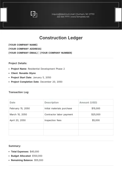 Free Construction Ledger Template to Edit Online