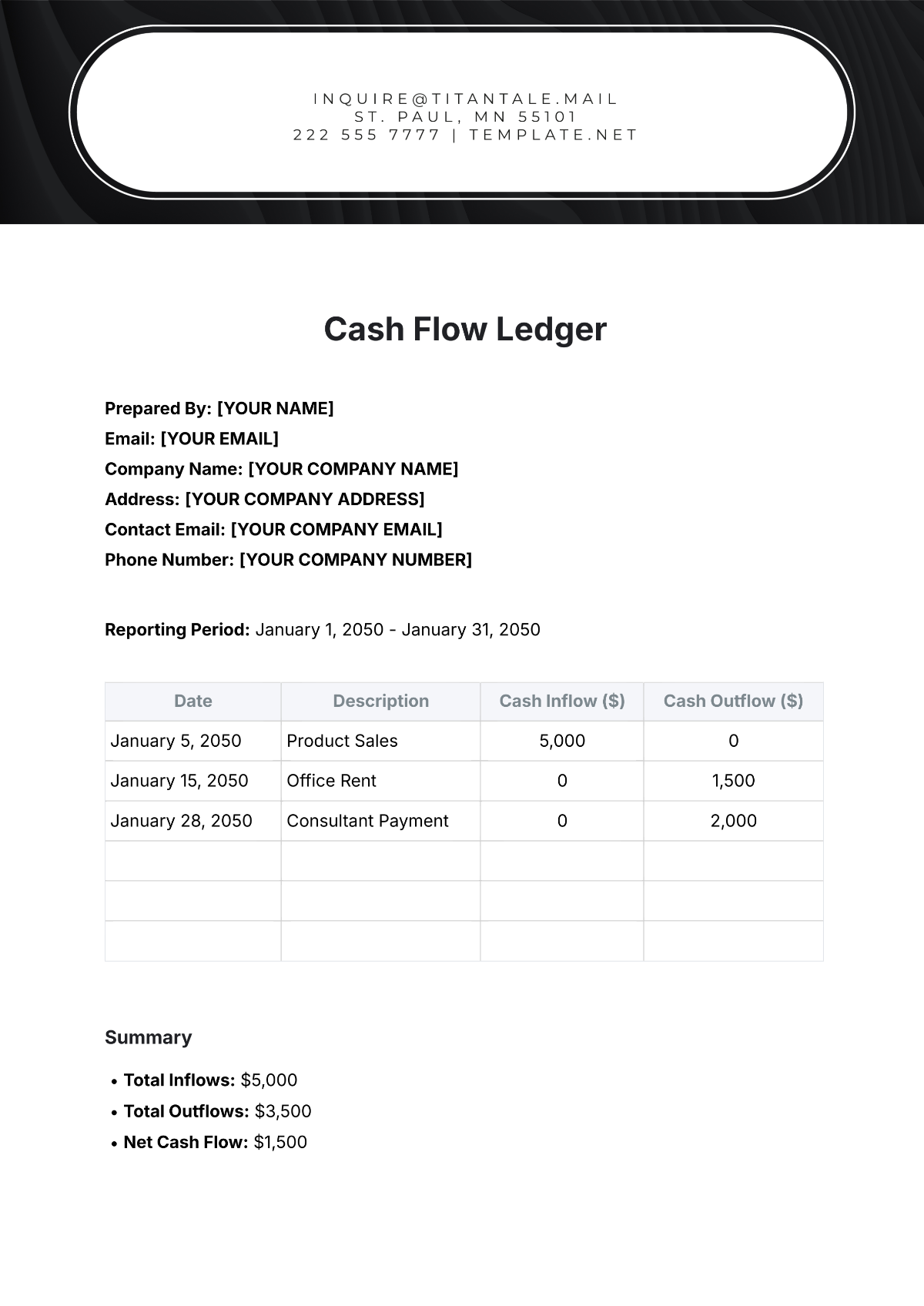 Cash Flow Ledger Template - Edit Online & Download