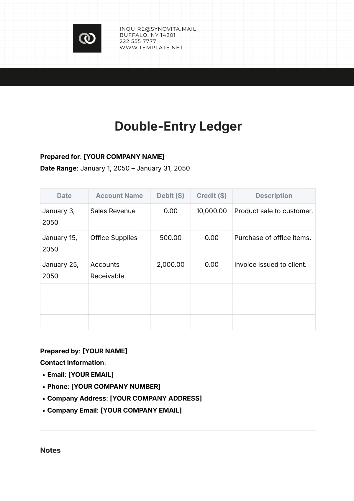 Free Double-Entry Ledger Template