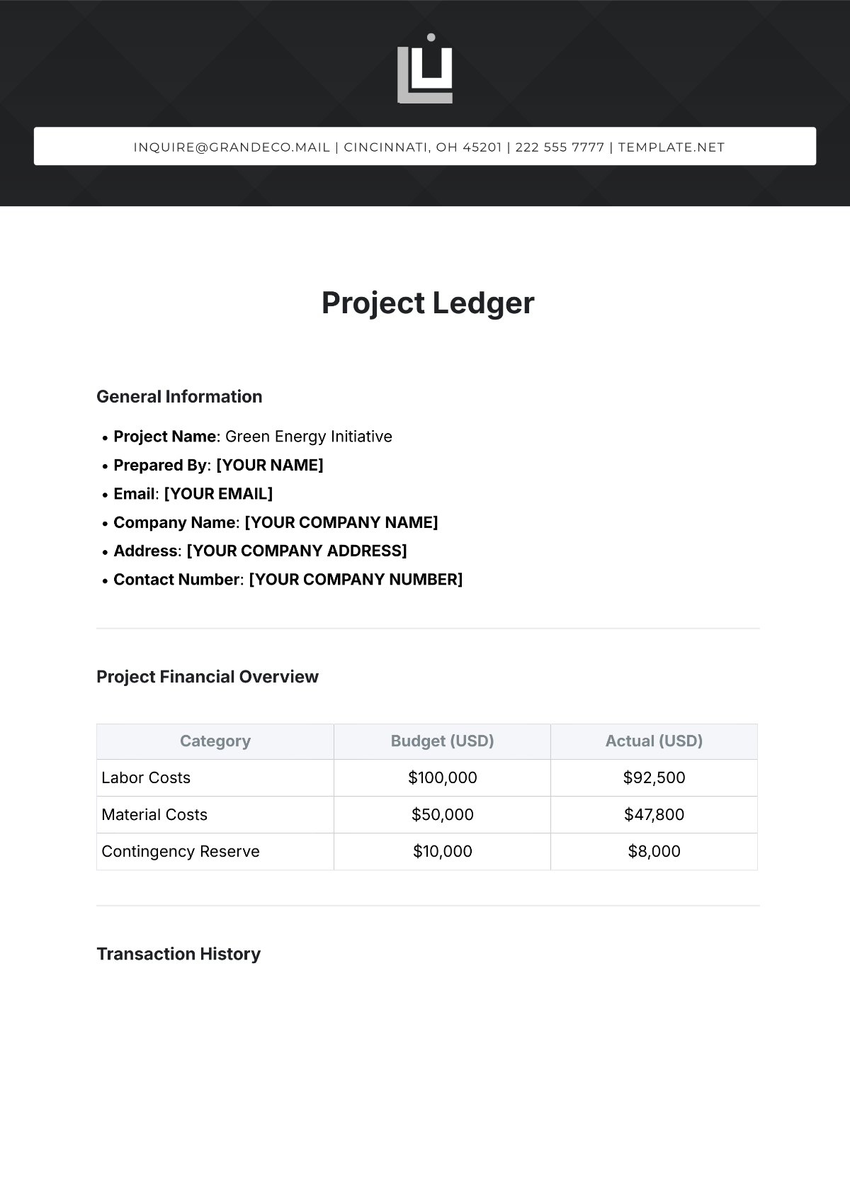 Project Ledger Template - Edit Online & Download