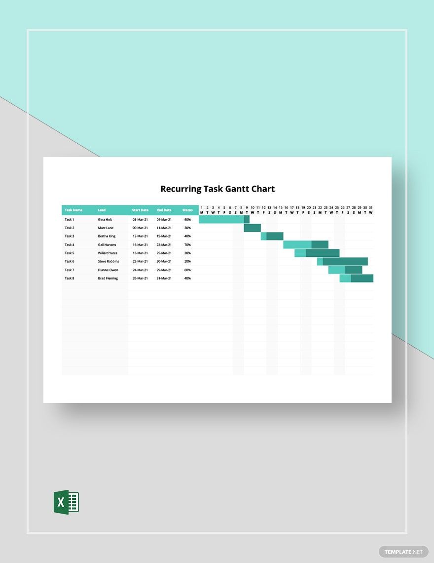 Recurring Task Gantt Chart Template in Excel - Download | Template.net