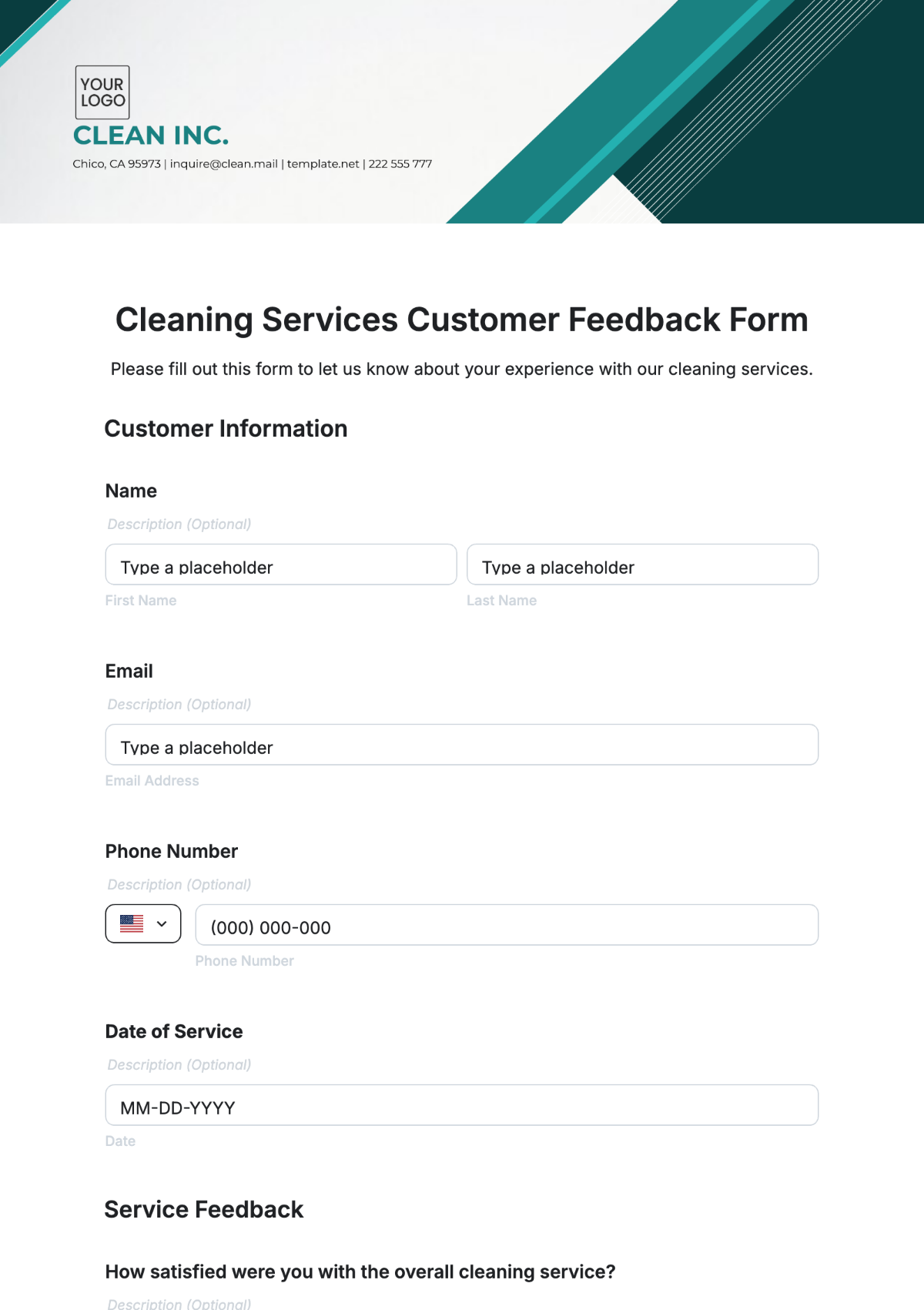 Cleaning Services Customer Feedback Form Template - Edit Online & Download