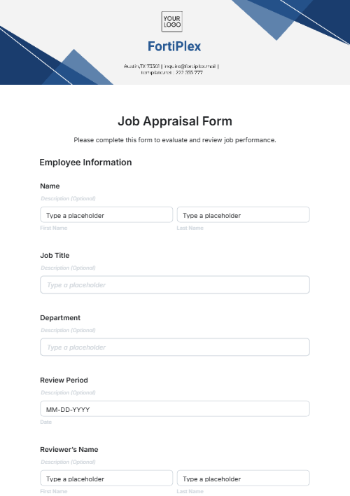 Free Job Appraisal Form Template