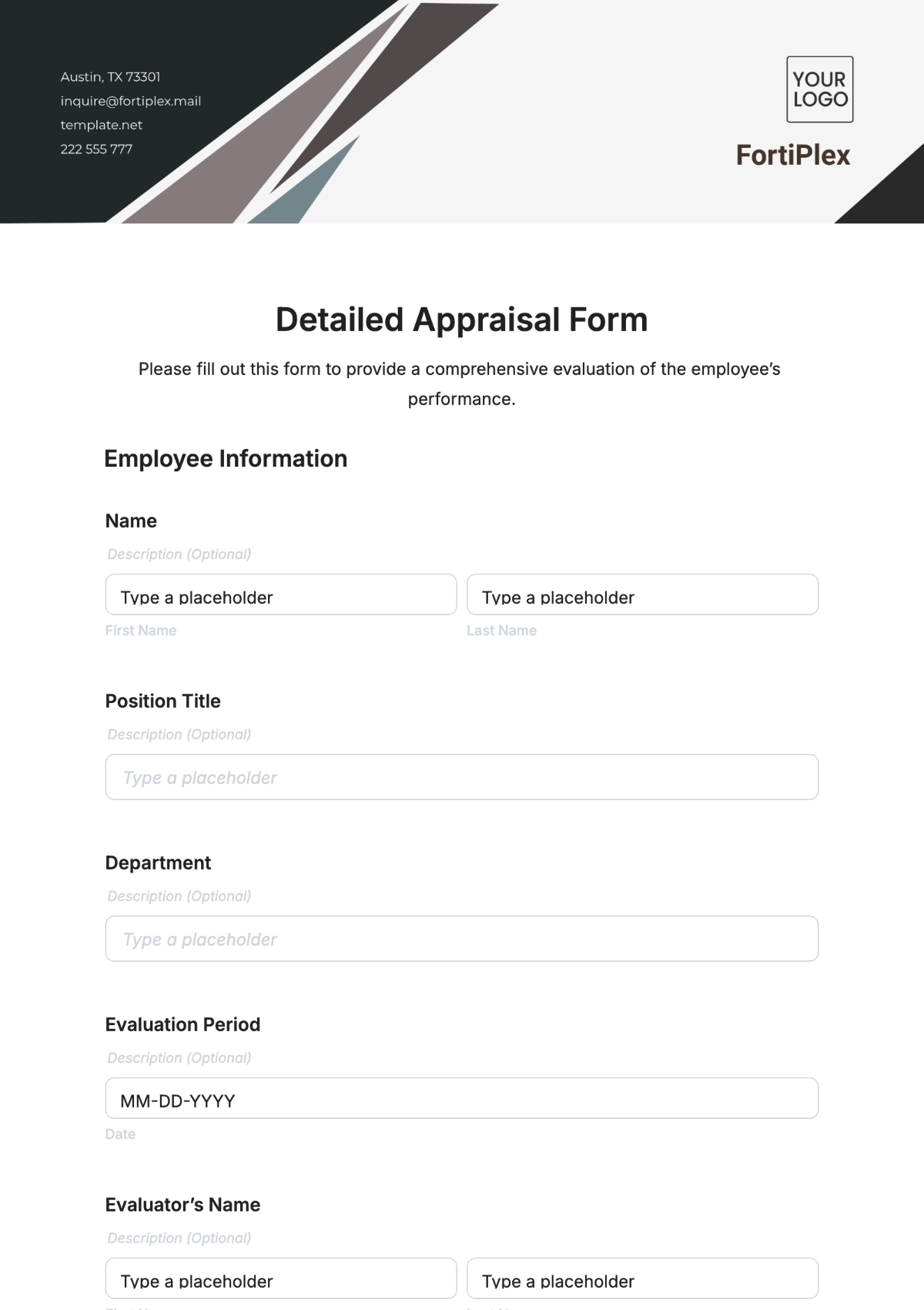 Free Detailed Appraisal Form Template