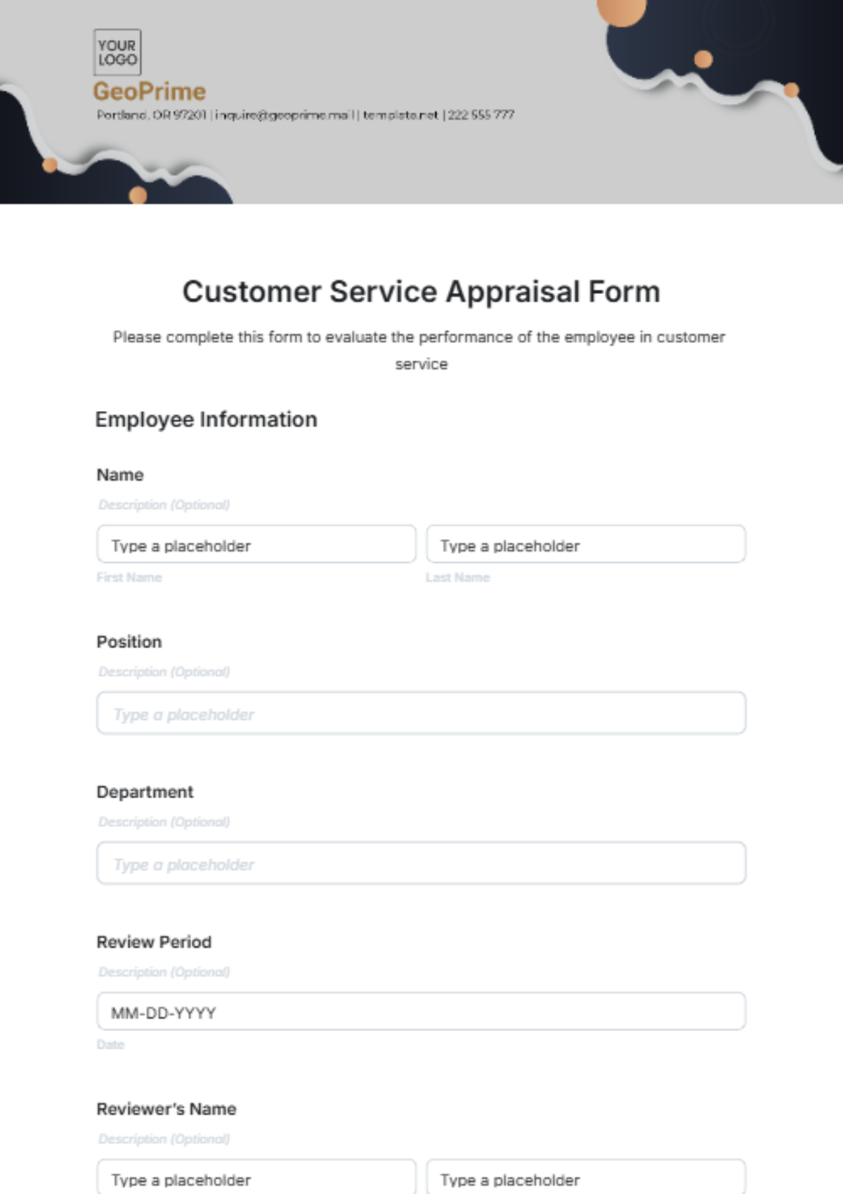 Free Customer Service Appraisal Form Template