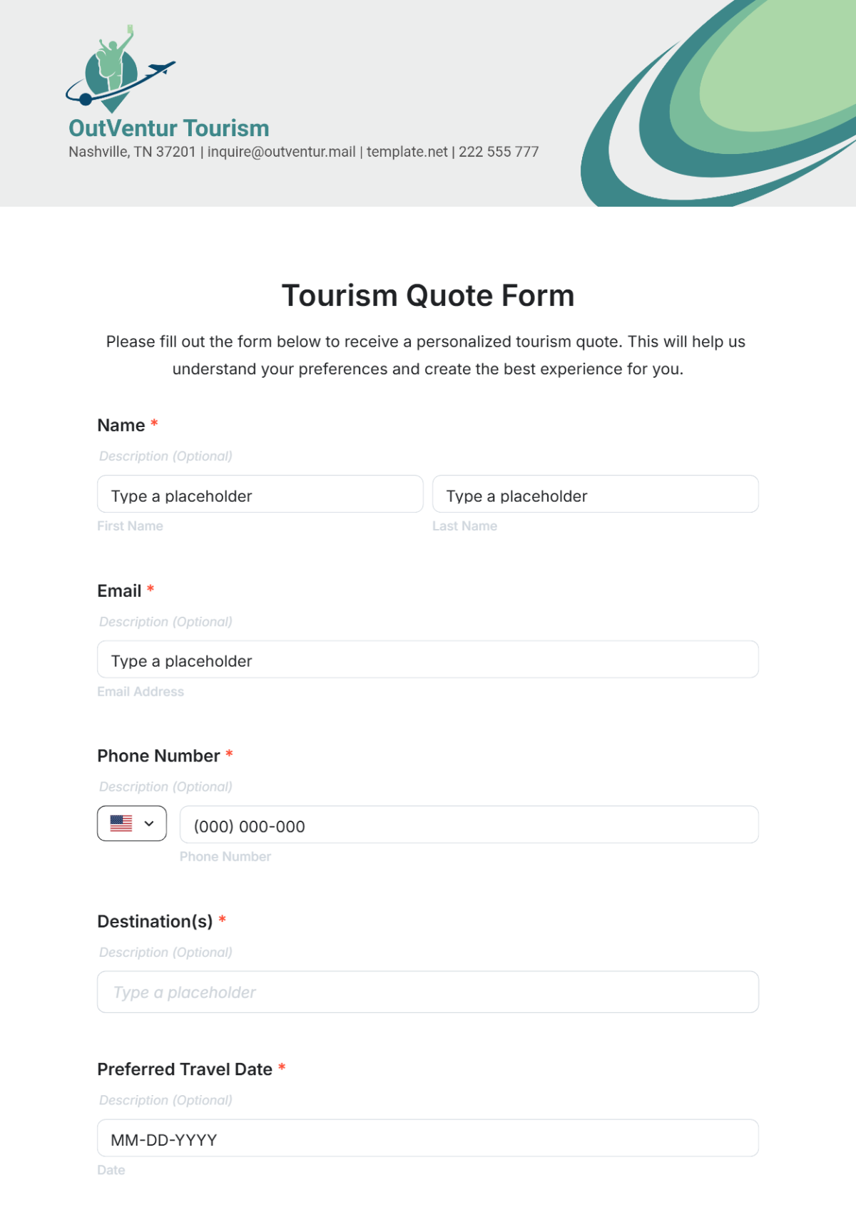 Tourism Quote Form Template - Edit Online & Download