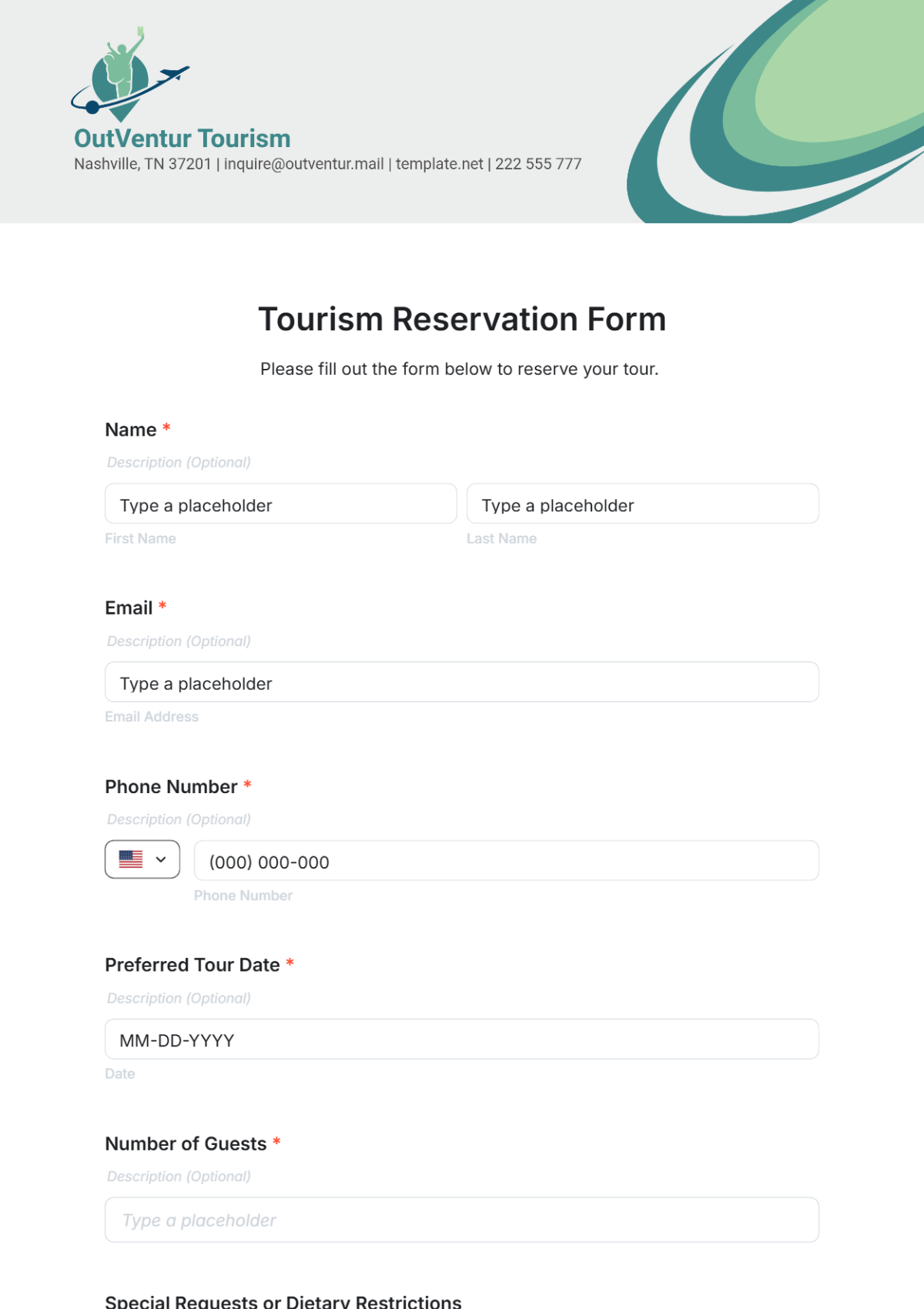 Tourism Reservation Form Template - Edit Online & Download