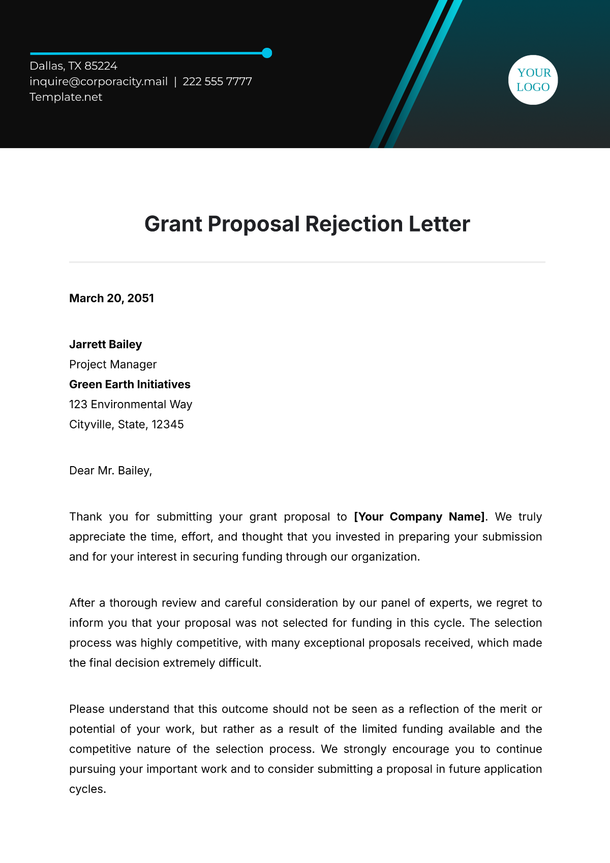 Grant Proposal Rejection Letter Template - Edit Online & Download