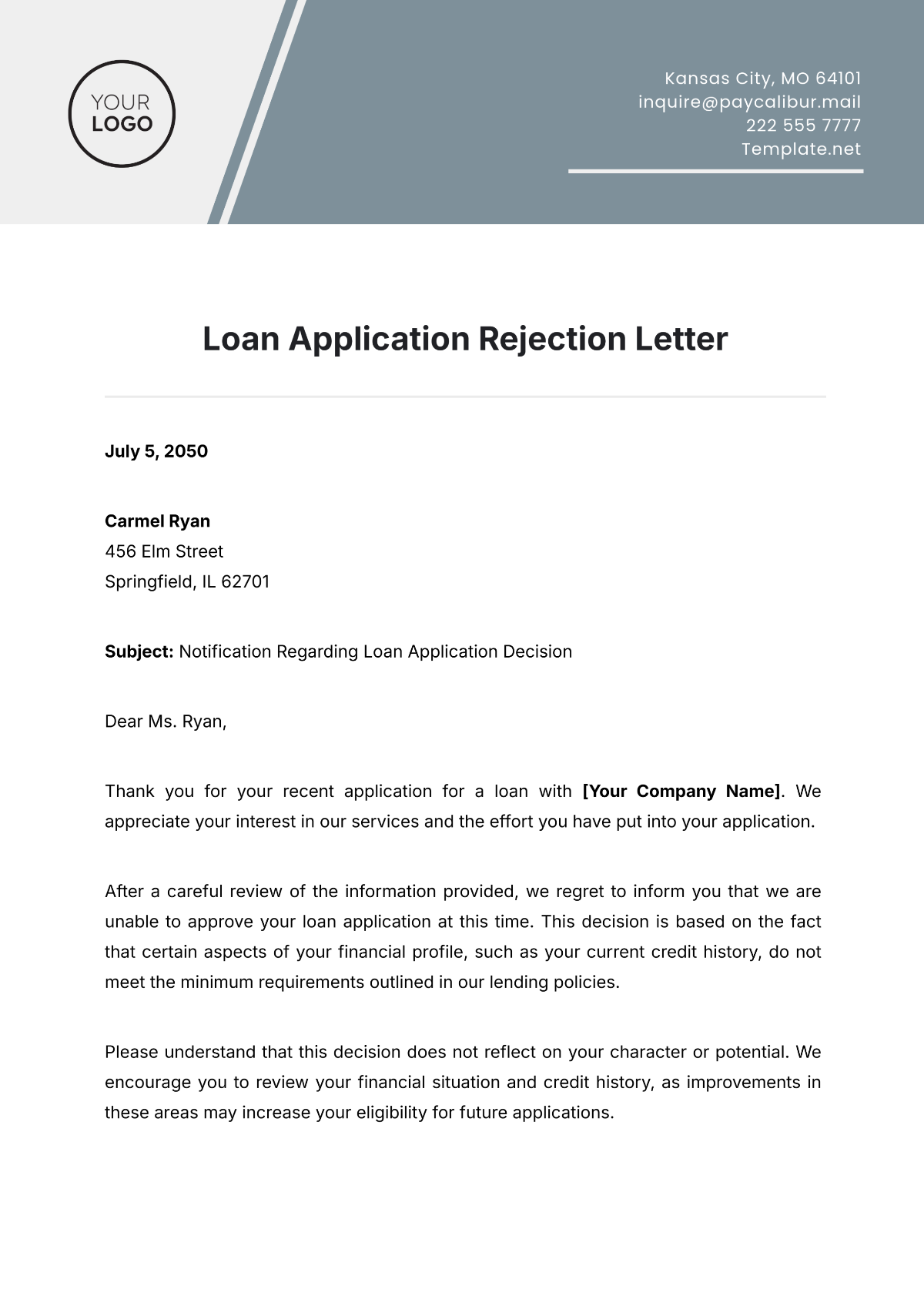 Loan Application Rejection Letter Template - Edit Online & Download