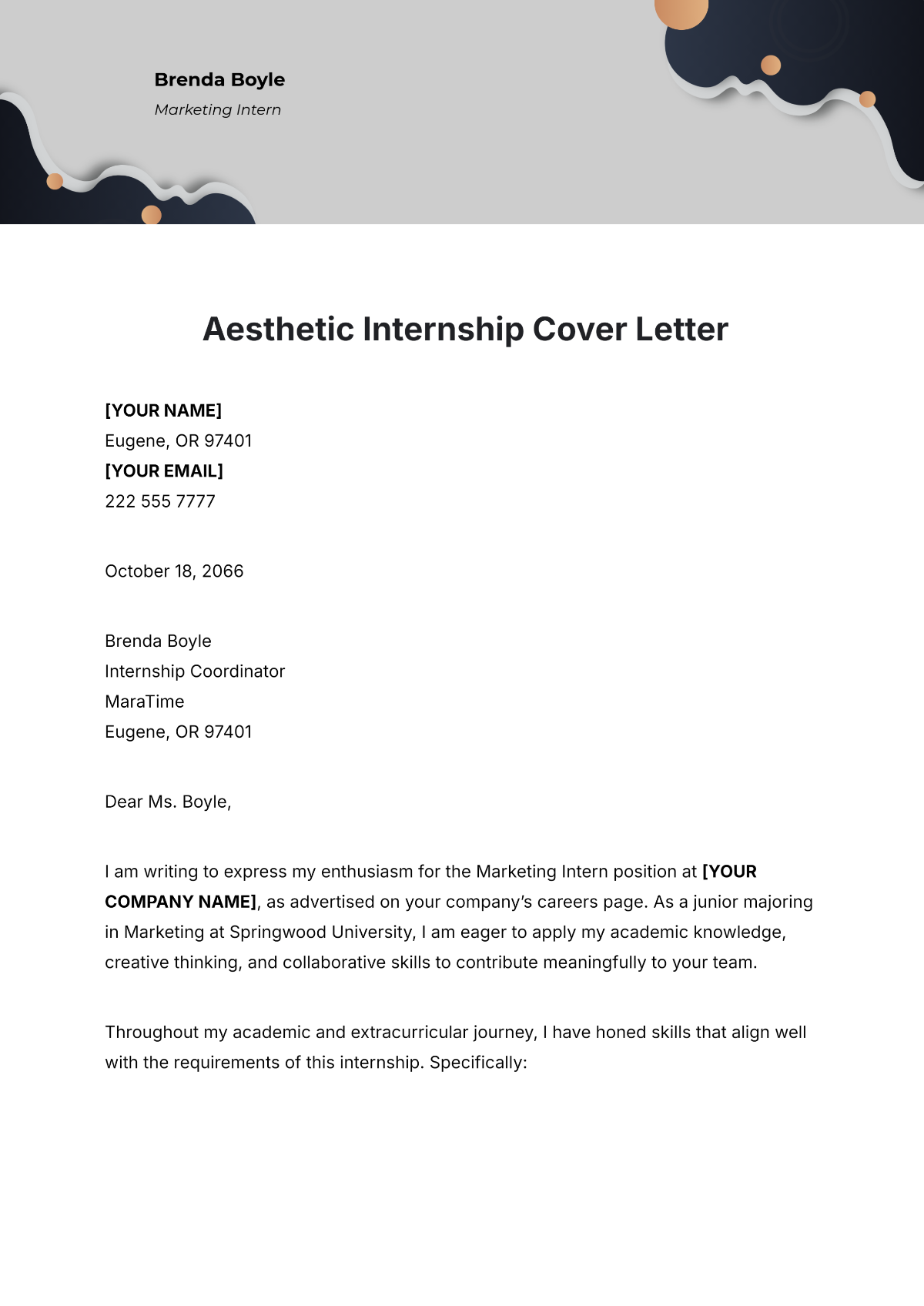 Aesthetic Internship Cover Letter Template - Edit Online & Download