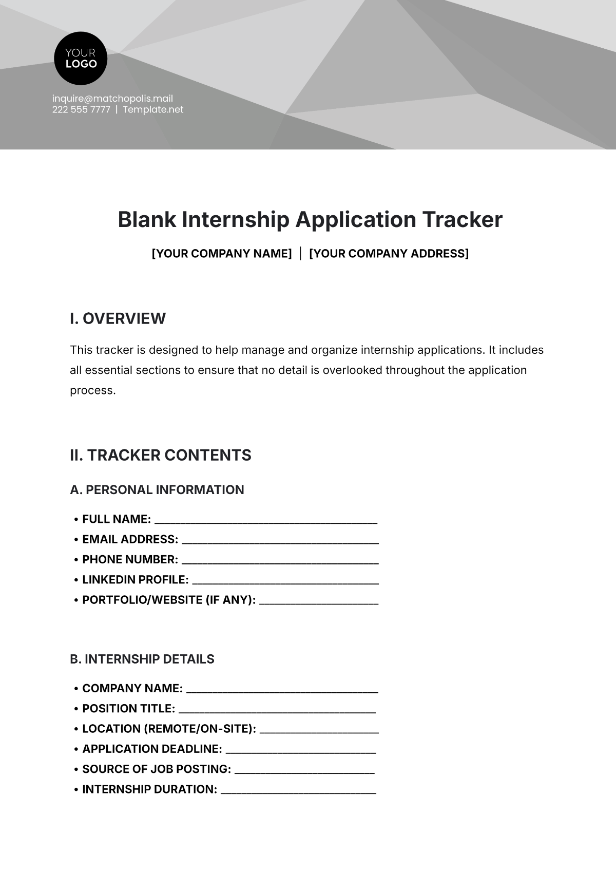 Blank Internship Application Tracker Template - Edit Online & Download