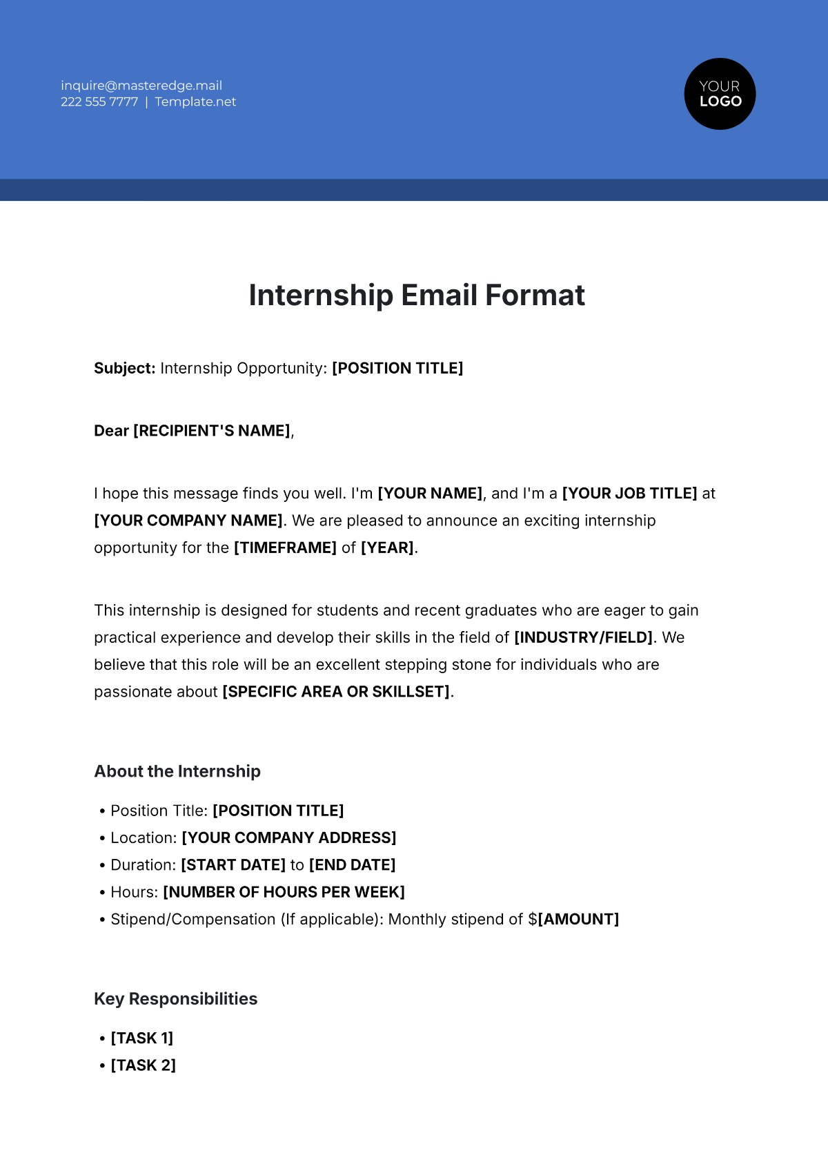 Internship Email Format Template - Edit Online & Download