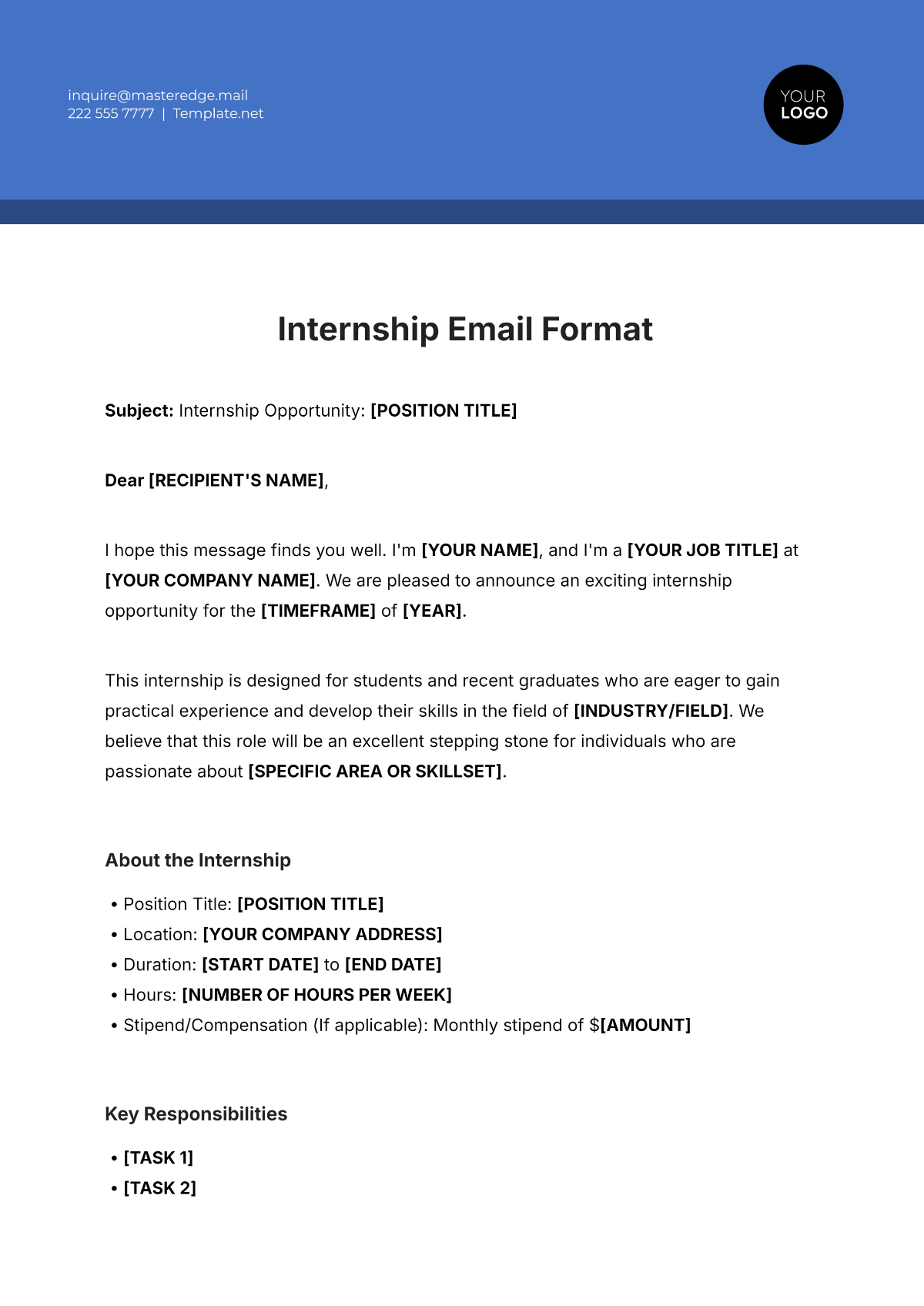 Free Internship Email Format Template To Edit Online