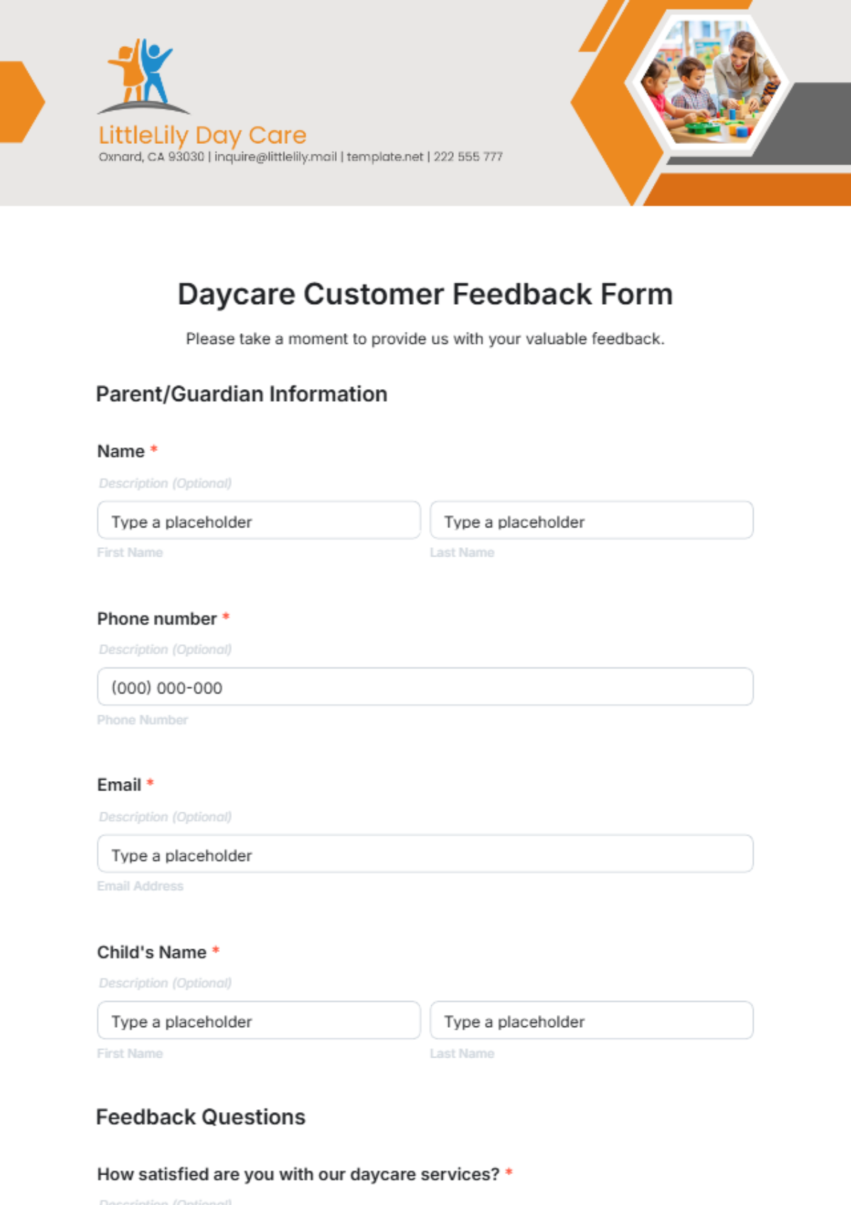 Daycare Customer Feedback Form Template - Edit Online & Download