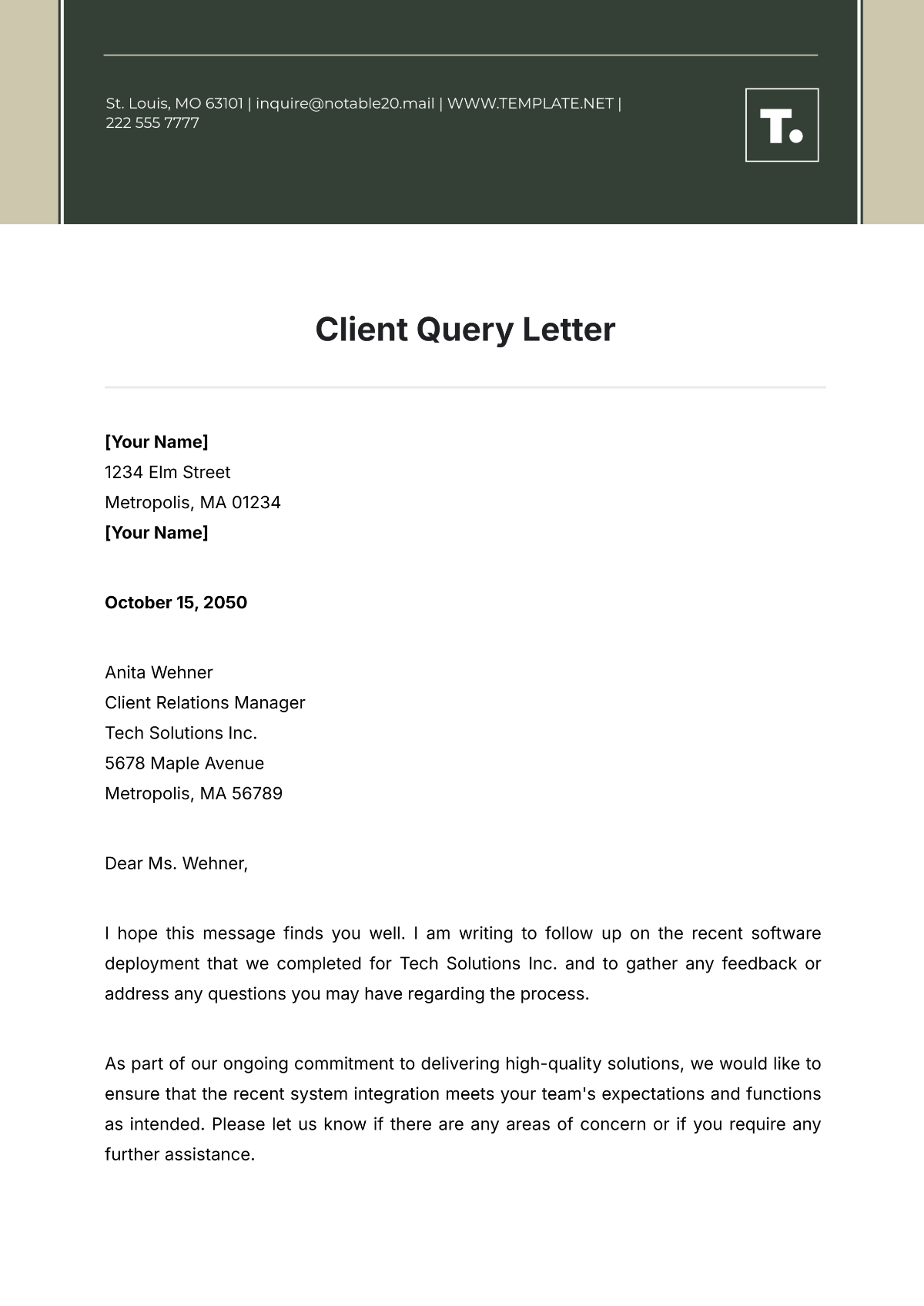 Client Query Letter Template - Edit Online & Download