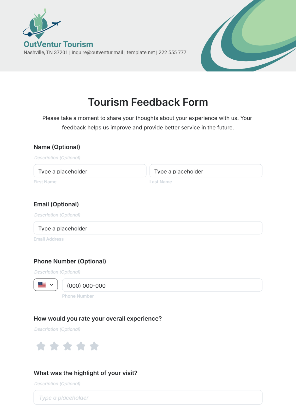 Tourism Feedback Form Template - Edit Online & Download