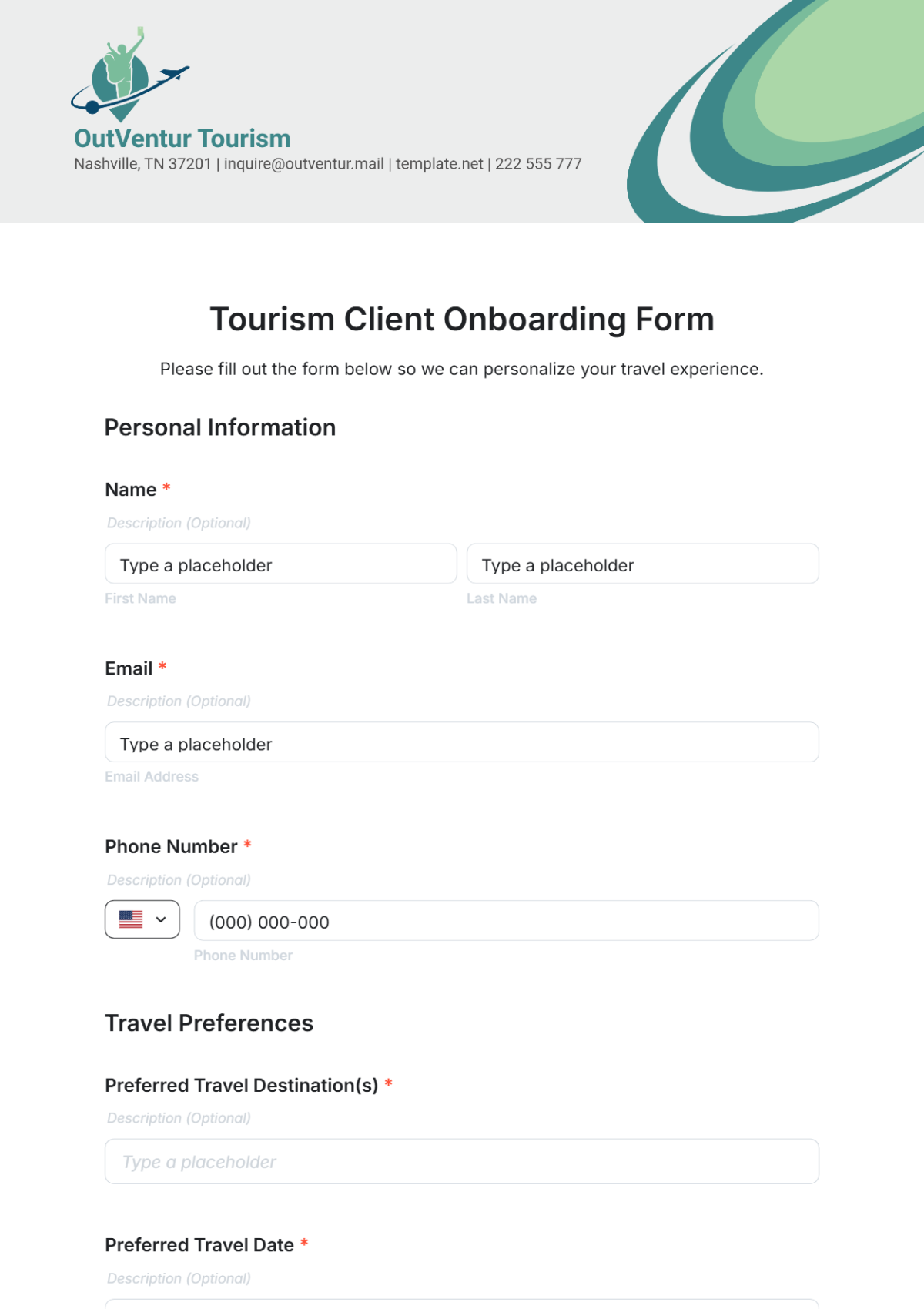 Tourism Client Onboarding Form Template - Edit Online & Download