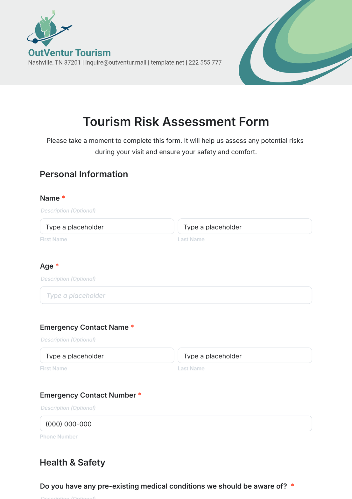 Tourism Risk Assessment Form Template - Edit Online & Download