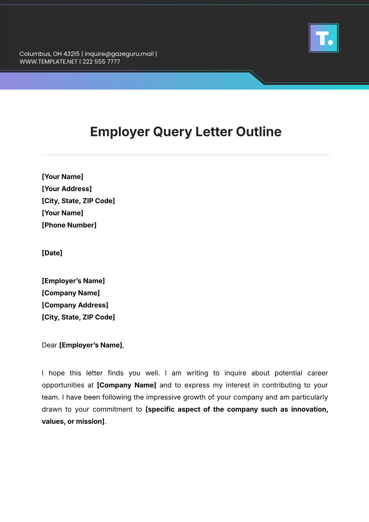 Employer Query Letter Outline Template