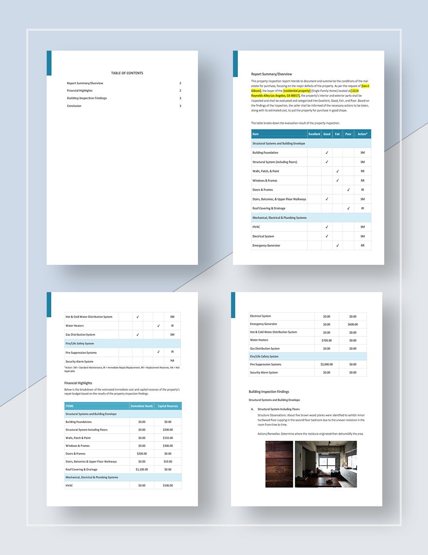Buyer's Property Inspection Report Template