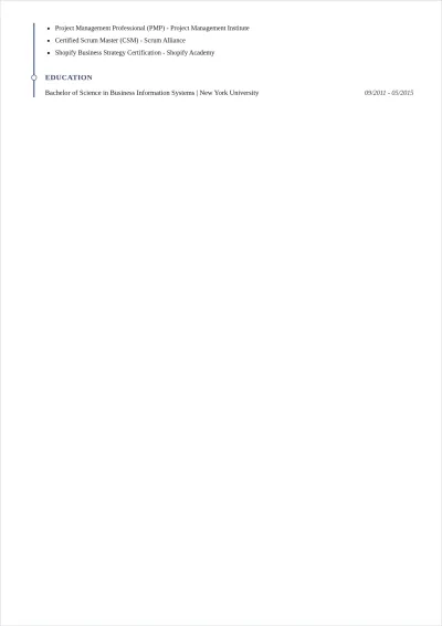 Free Layout E-Commerce Project Manager ATS Resume Template