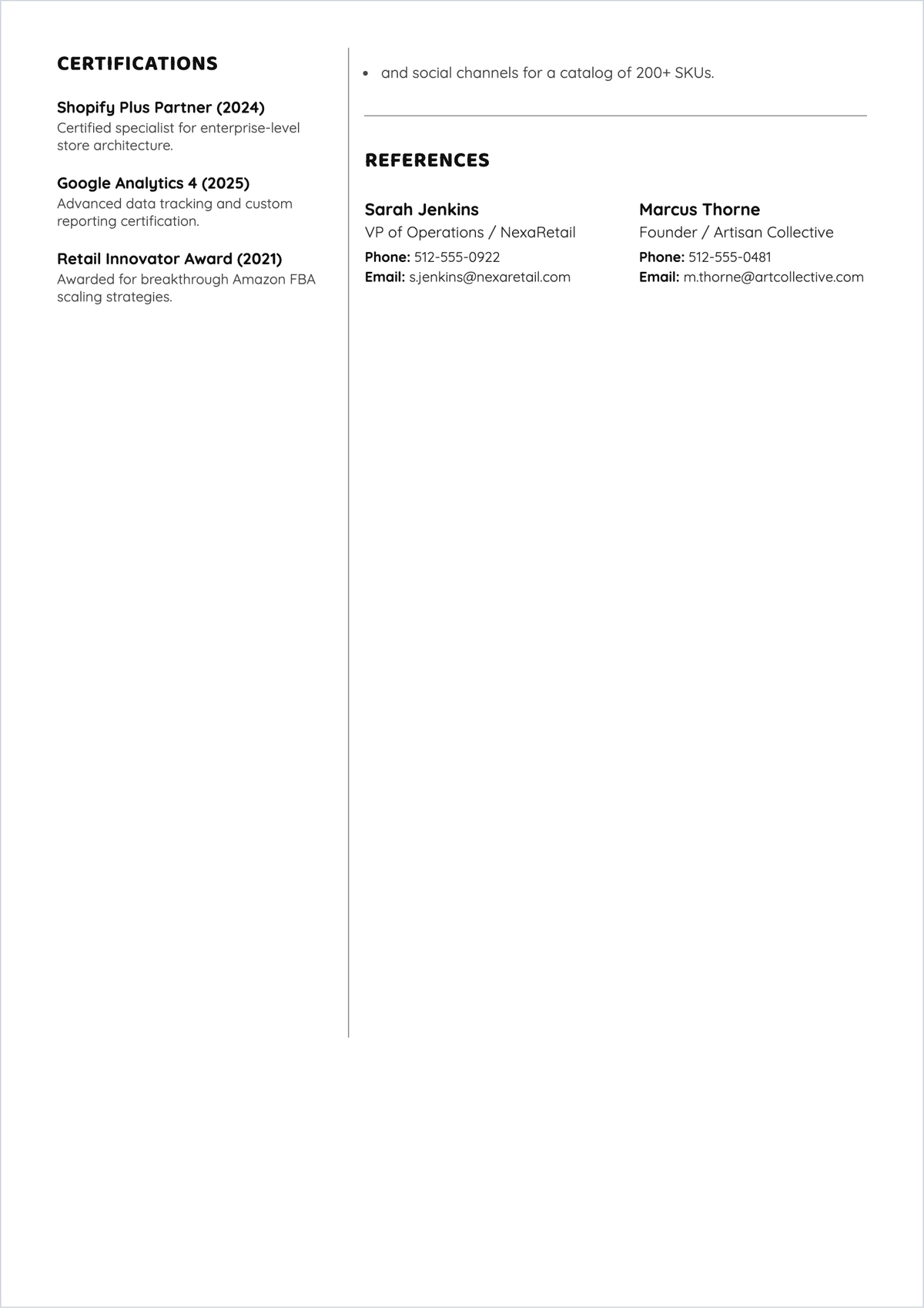 Free Multi-Channel E-Commerce Manager ATS Resume Template