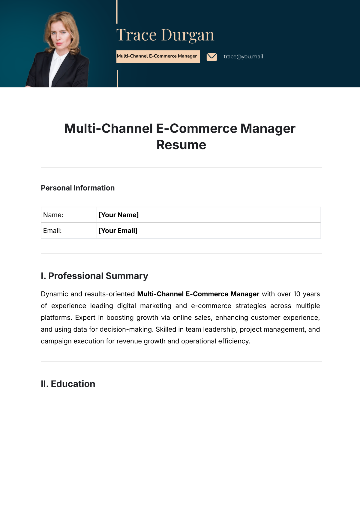 Multi-Channel E-Commerce Manager Resume Template - Edit Online & Download