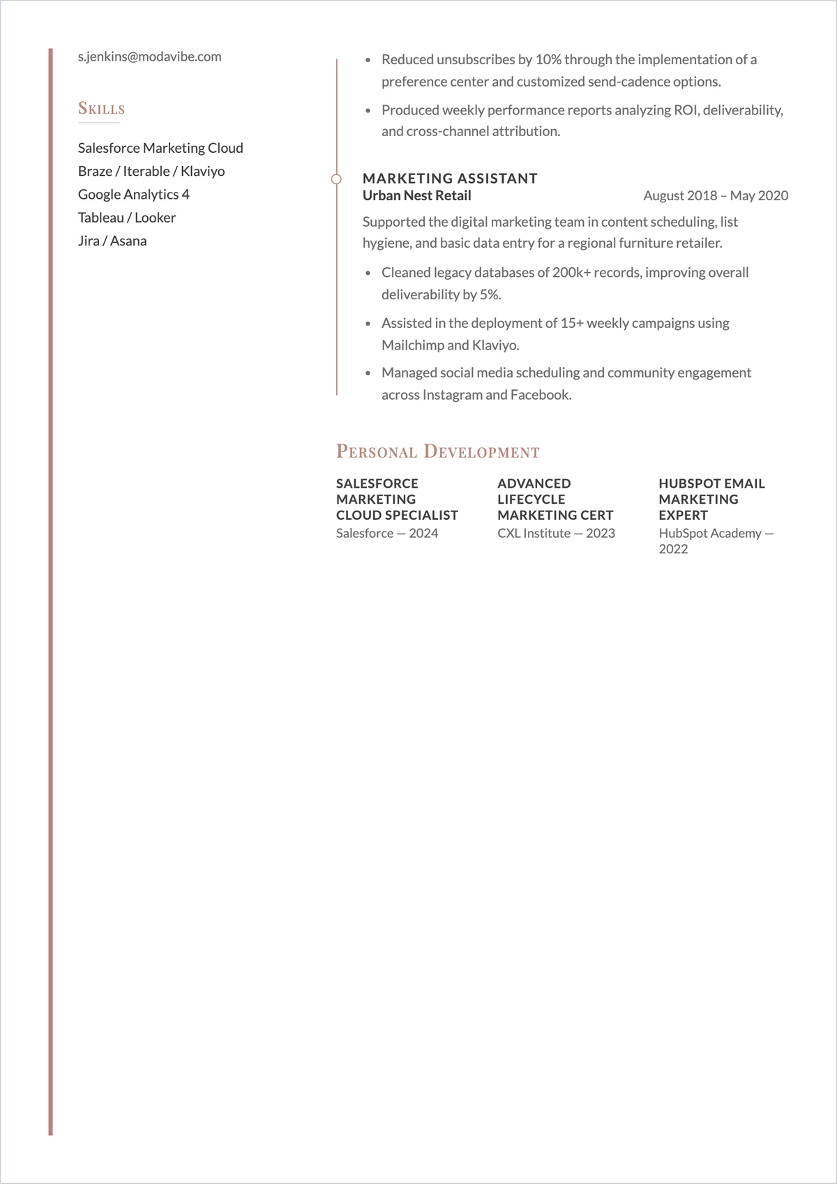 Free E-Commerce CRM Specialist ATS Resume Template, AI Resume Builder