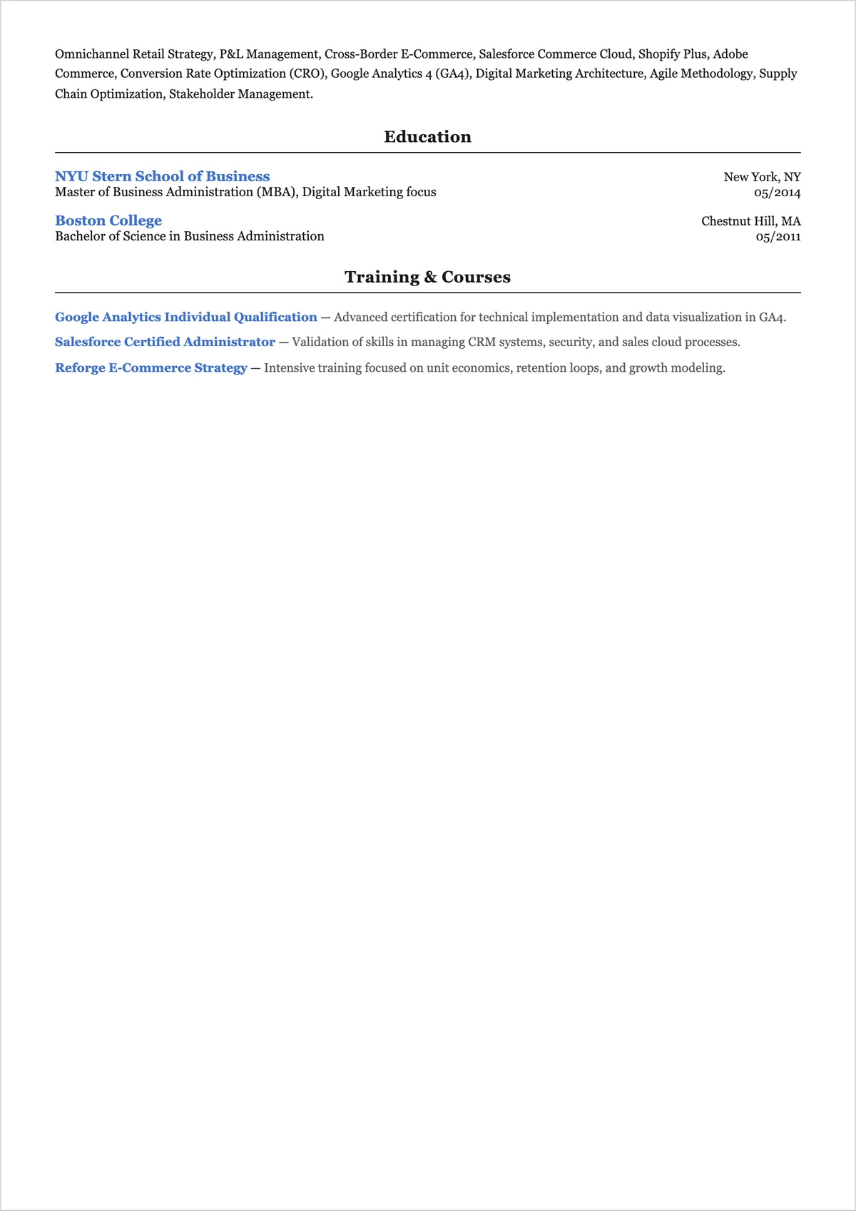Free Senior E-Commerce Executive ATS Resume Template