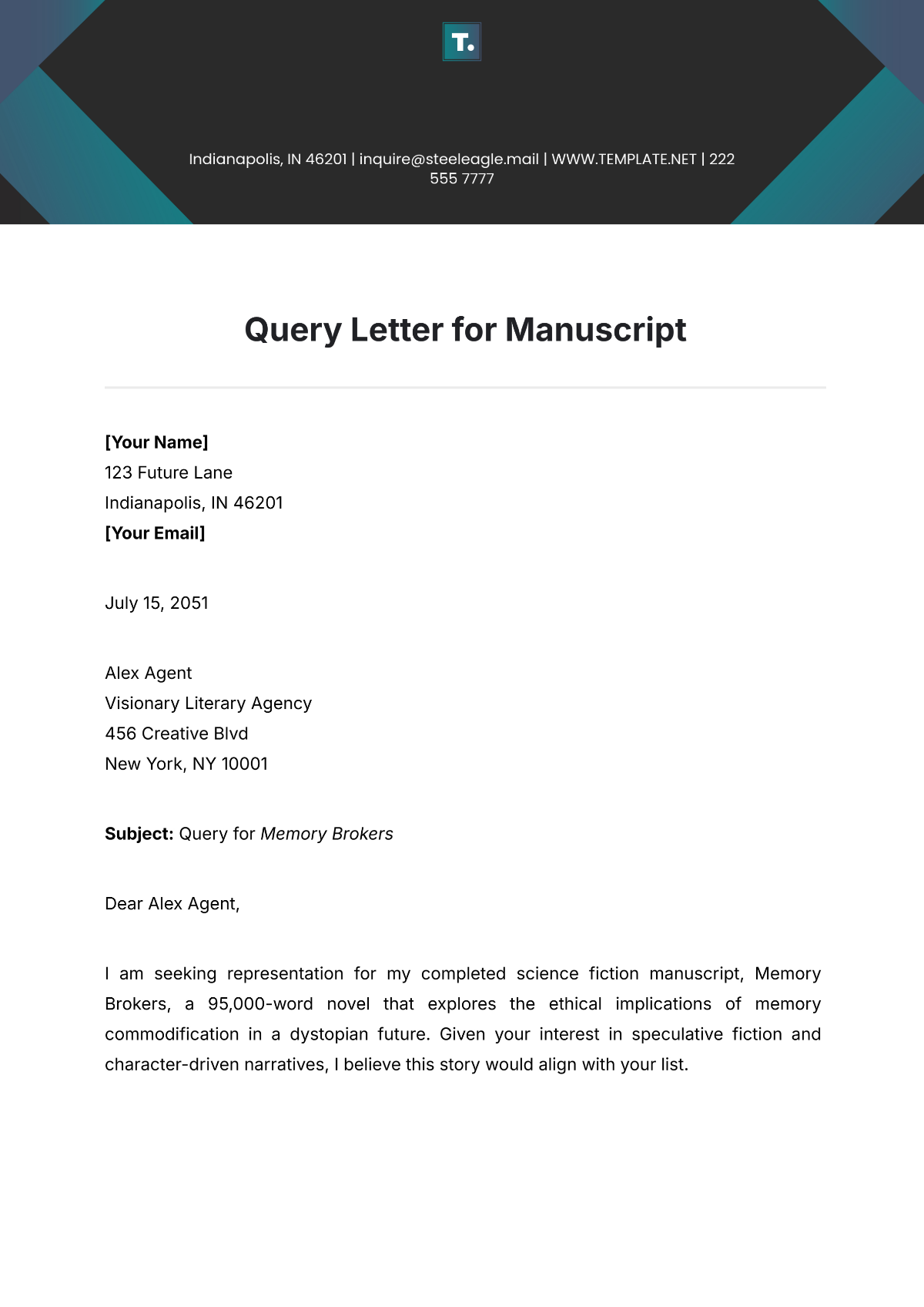 Query Letter for Manuscript Template