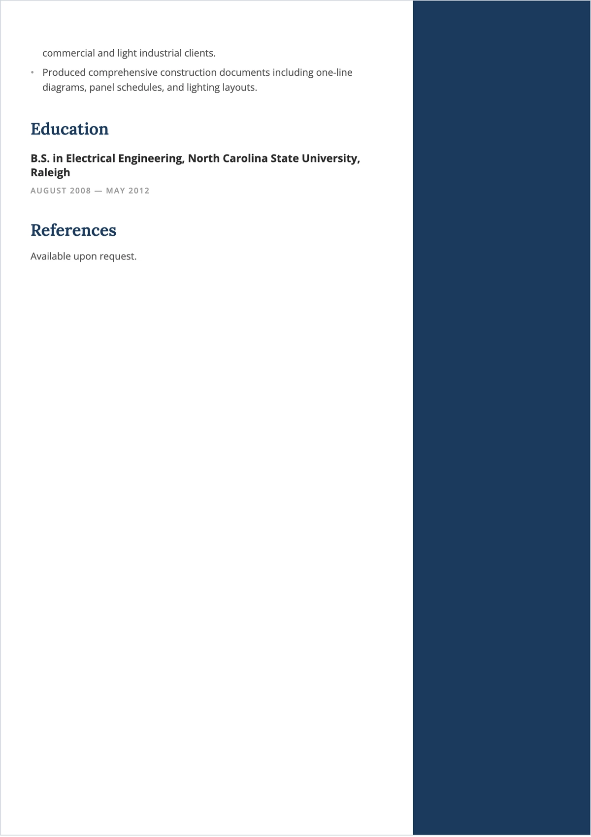 Free Corporate Electrical Engineer ATS Resume Template