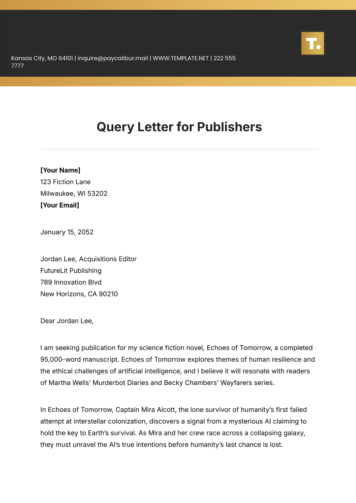 Query Letter for Publishers Template