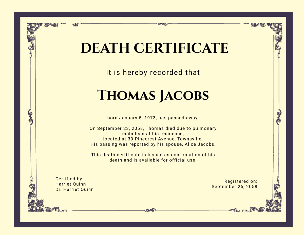 Standard Death Certificate Template - Edit Online & Download