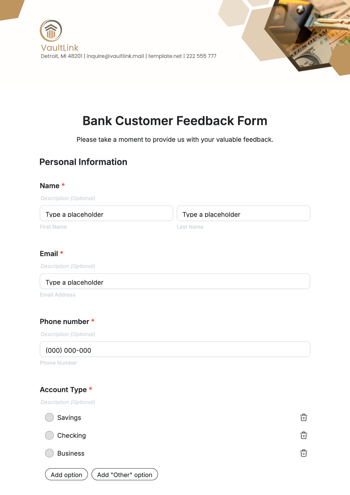 Bank Customer Feedback Form Template - Edit Online & Download