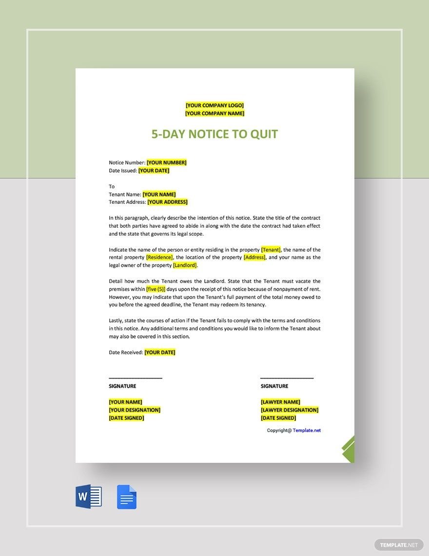 5-Day Notice to Quit Template